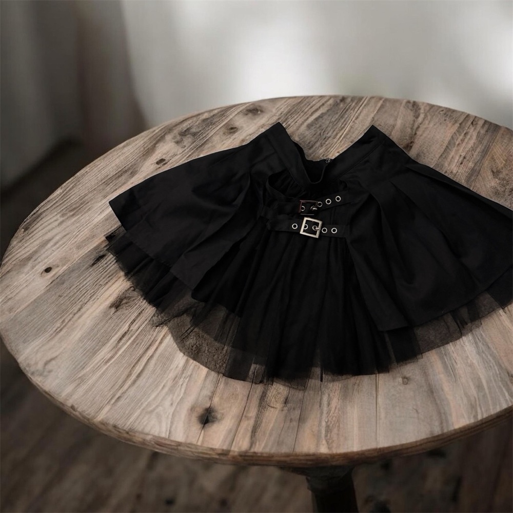 Black Pleated Skirt with Buckle Details - Picture 3 of 4